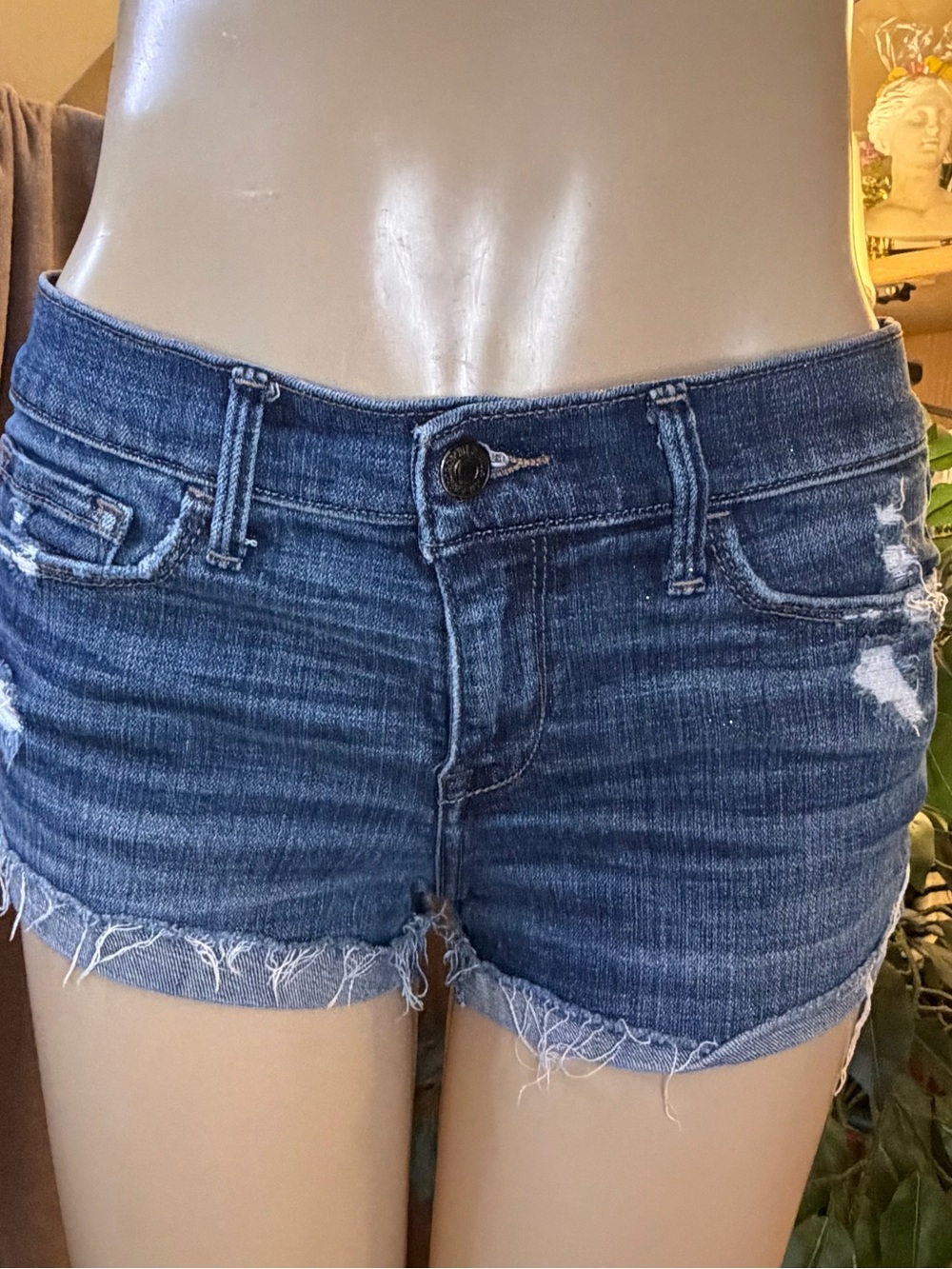 Abercrombie & Fitch Low Rise Denim Shorts Distressed Size 6 W28